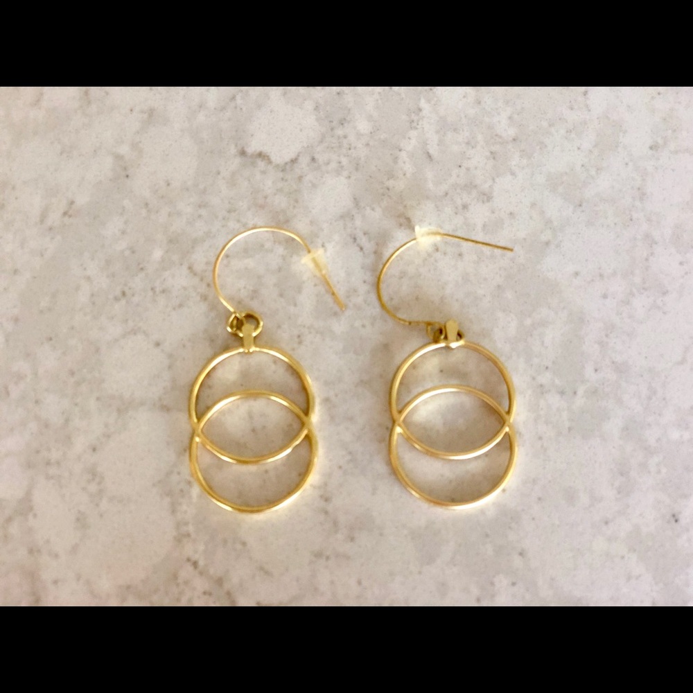 Double circle gold drop earrings